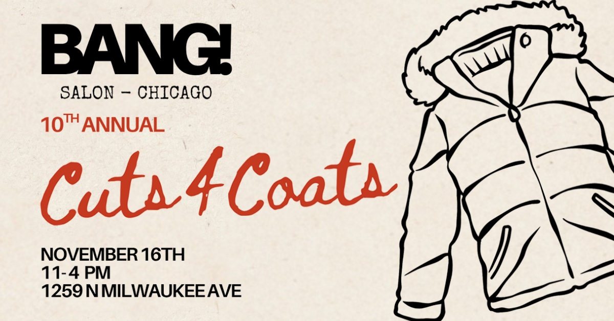 Guests enjoy free haircuts for coat exchange and holiday cheer at Bang! Salon's Cuts for Coats event, supporting local charities with coat donations and community festivities.